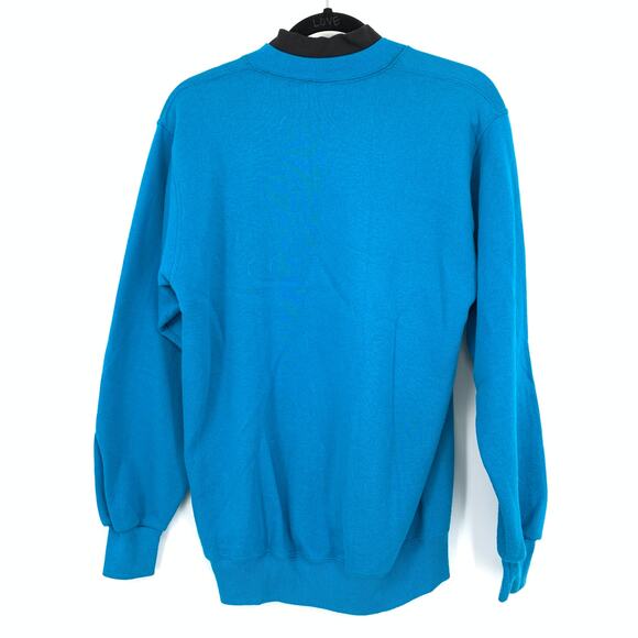 Vintage 80s Dee Bee Suede Applique Double Collared Sweatshirt Blue Sz Large - Picture 2 of 7